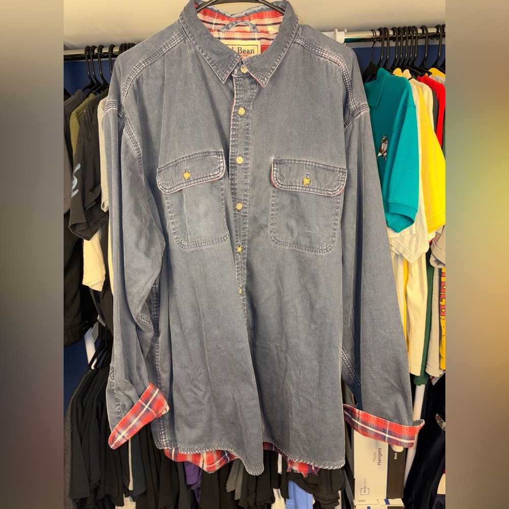 Vintage 1996 L.L. Bean Flannel Lined Button Up Shirt - Blue